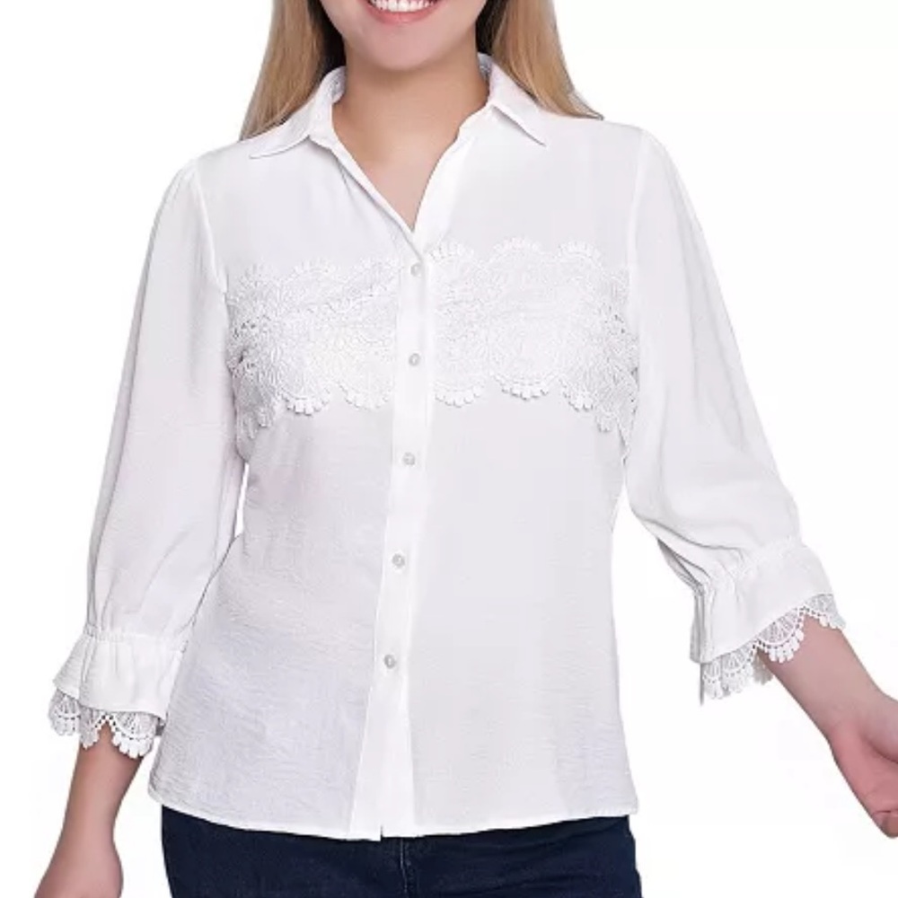NY COLLECTION 3/4 Sleeve Top with Lace Details